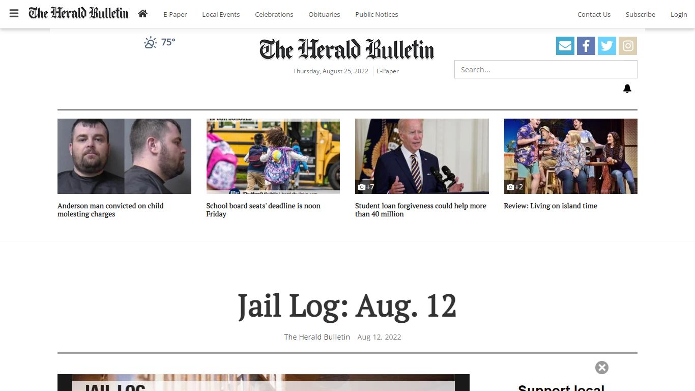 Jail Log: Aug. 12 | Short Takes | heraldbulletin.com